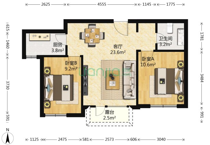 2室1厅1卫74.2㎡-大连远洋时代城四期户型图
