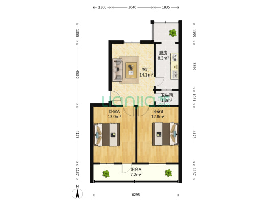 小柳行头村 2室1厅1卫 72平方