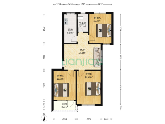 轴承厂家属院 3室1厅1卫 83平方