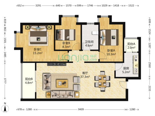 花果园一期 3室1厅1卫 111平方