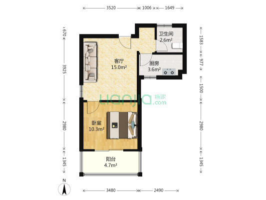 汇嘉新园北区 1室1厅1卫 50平方