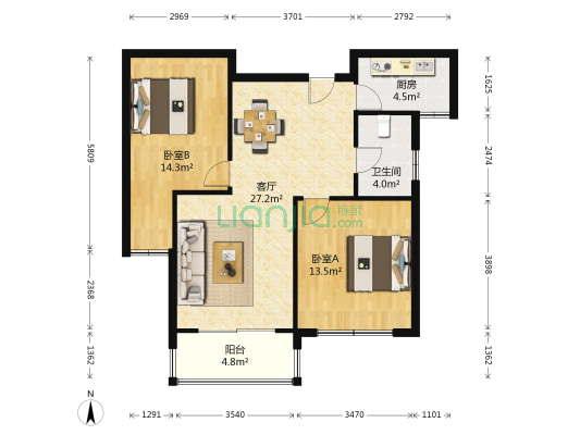 下塘曙光苑 2室1厅1卫 90平方