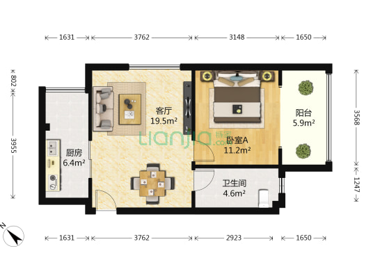 尚公馆 1室1厅1卫 55平方