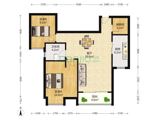 融侨中央花园3期 2室1厅1卫 94平方