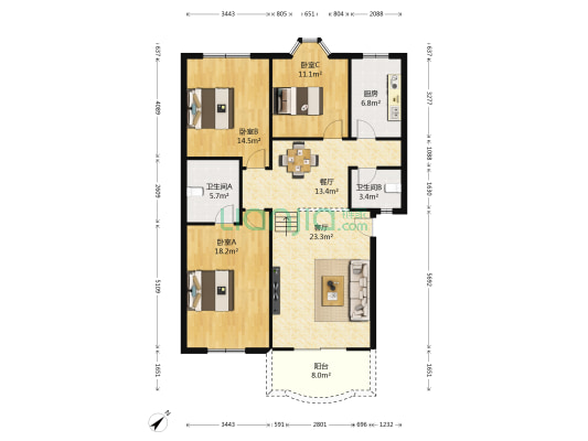 祺瑞名居 3室2厅2卫 116平方