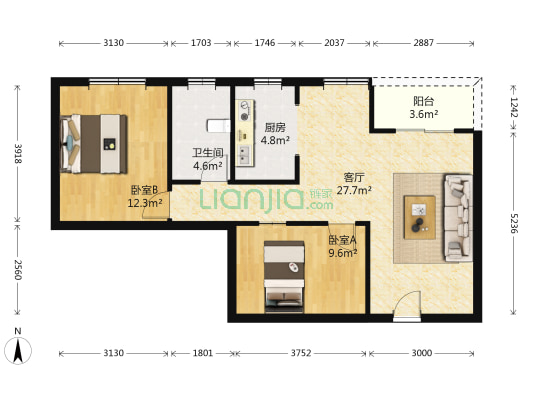 惠民苑三期 2室1厅1卫 76平方