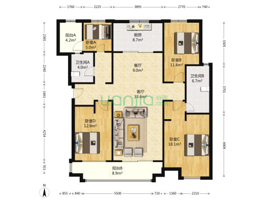 万科金色公馆 4室2厅2卫 123平方