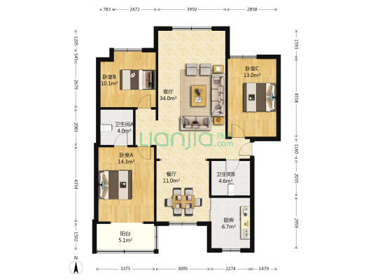 中铁二局小区 3室2厅2卫 111平方