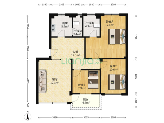 教师楼(牡丹路) 3室1厅2卫 112平方
