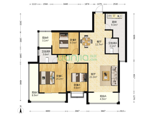 西城时代菁雅苑 3室2厅2卫 123平方