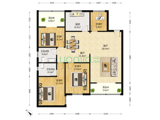沙杨路 4室2厅2卫 139平方