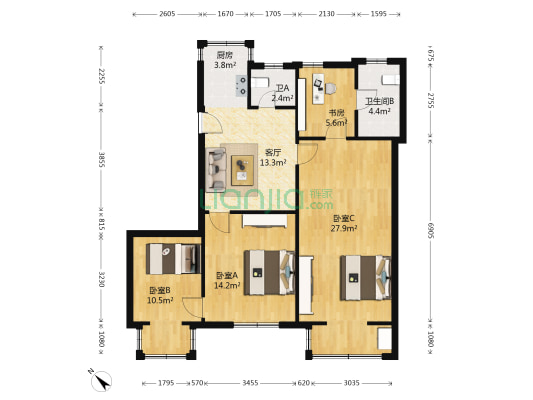 二跃路6号 4室1厅2卫 95平方