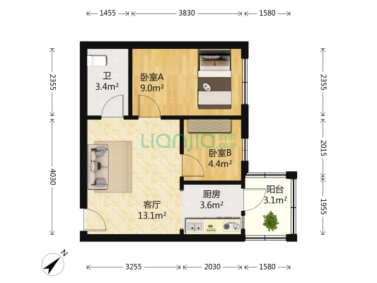 南十二道街 2室1厅1卫 49平方