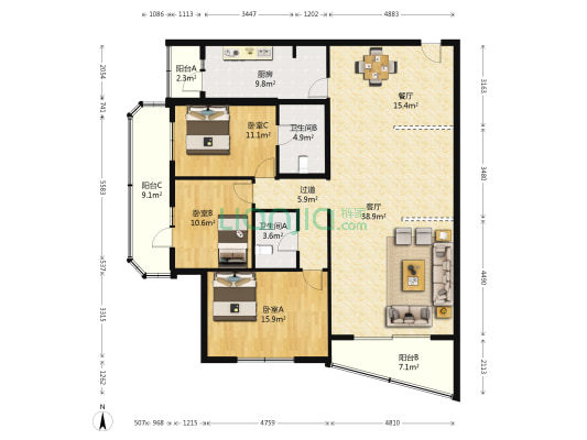 奥竺苑 3室2厅2卫 185平方
