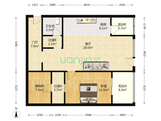 英特公寓 1室1厅1卫 93平方