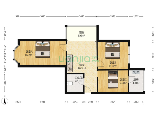 盛新领地 3室1厅1卫 80平方