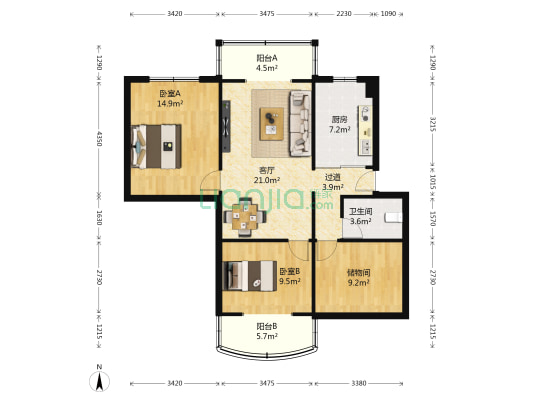 商业前街122号 2室1厅1卫 87平方