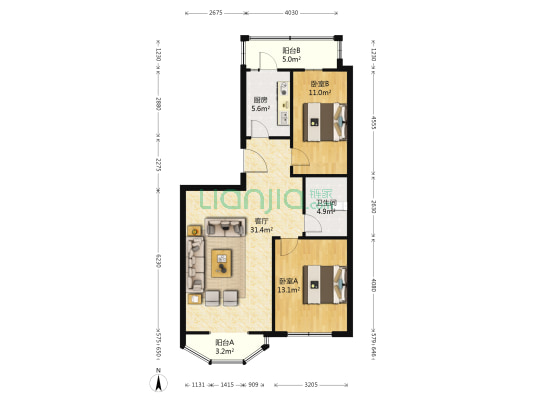 天阳公寓 2室1厅1卫 89平方