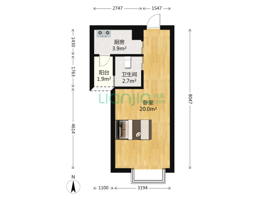 名仕阁 1室0厅1卫 39平方