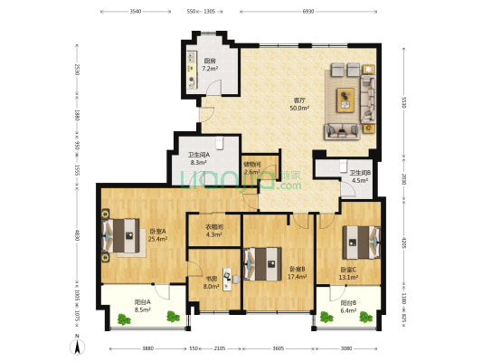 嘉业国际城 4室1厅2卫 220平方