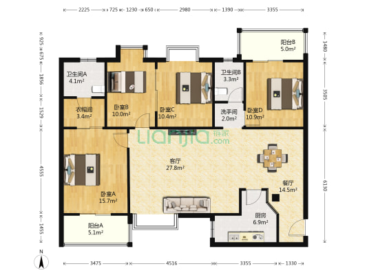 简巷公寓 4室2厅3卫 152平方