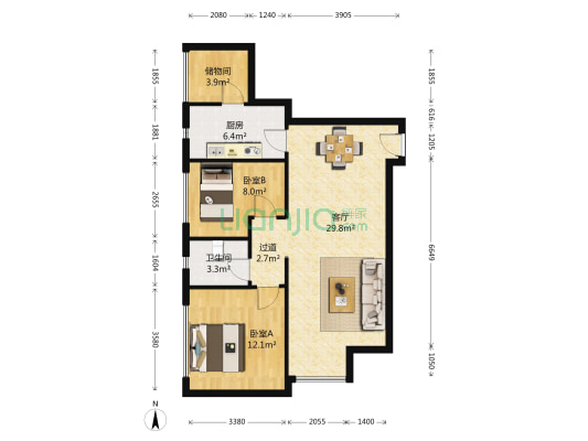 尚都家园 2室1厅1卫 98平方