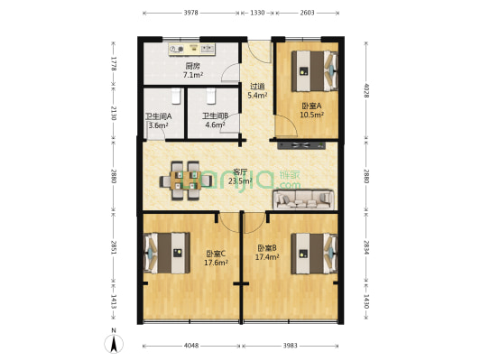同安苑 3室1厅2卫 120平方