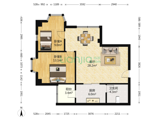 南华花园 2室1厅1卫 82平方