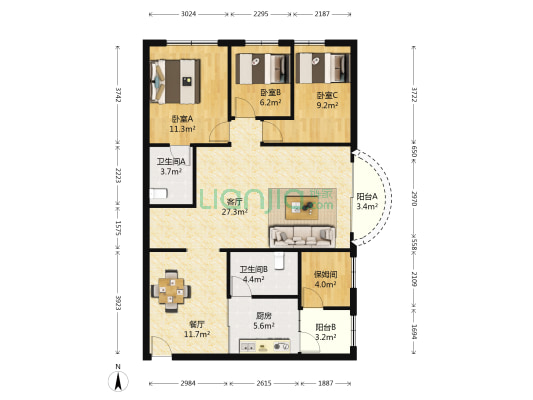 集浩花园 3室2厅2卫 113平方