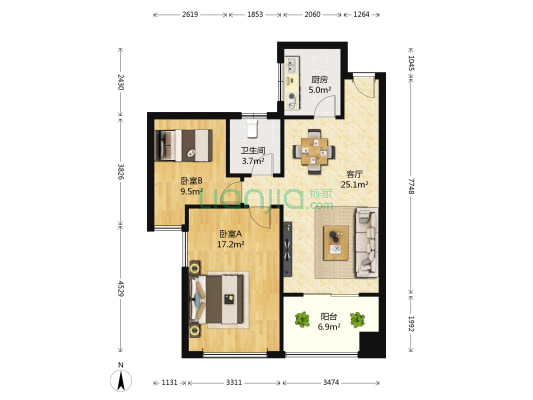 中粮方圆府 2室1厅1卫 88平方