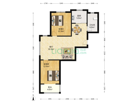 瑞源香汐海二期 2室1厅1卫 88平方