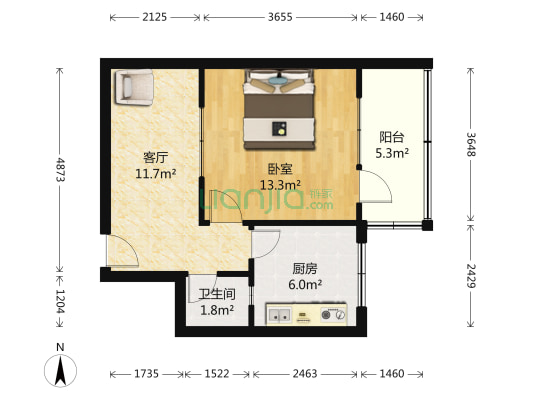 铁工里37号院 1室1厅1卫 49平方