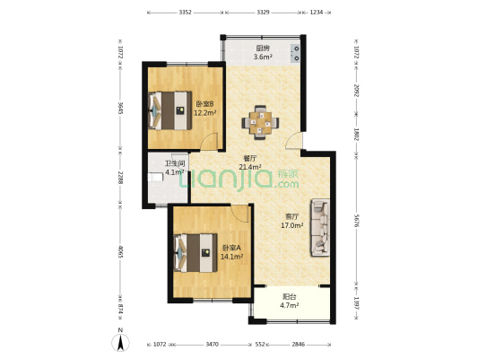 泥城苑 2室2厅1卫 91平方