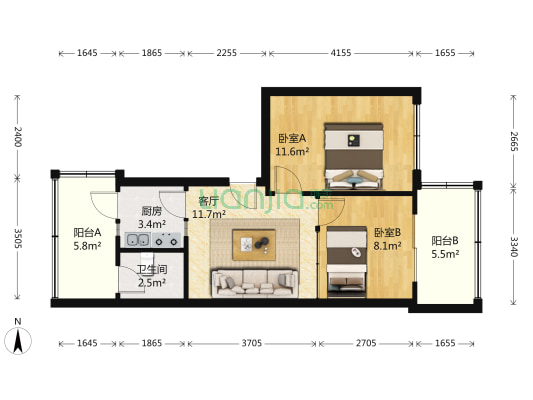 草堂北路11号 2室1厅1卫 57平方