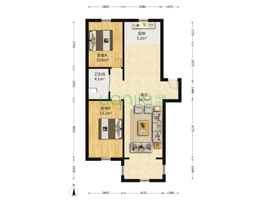 朝中小区 2室1厅1卫 91平方