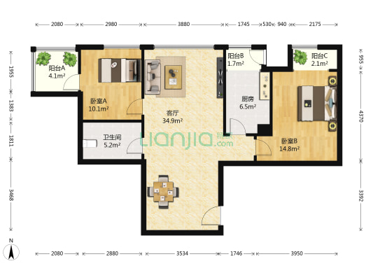 海河金湾公寓 2室1厅1卫 111平方