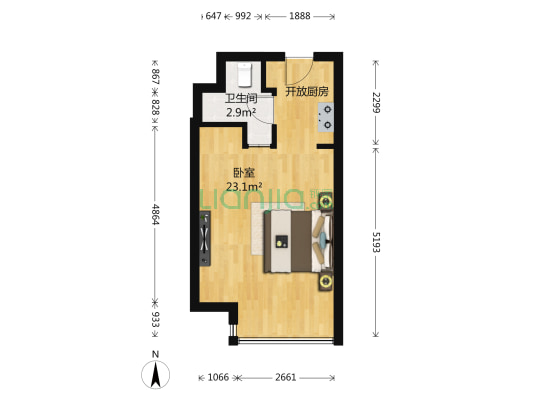 city one 1室0厅1卫 46平方