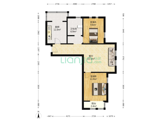 馨月庭苑 2室1厅1卫 87平方