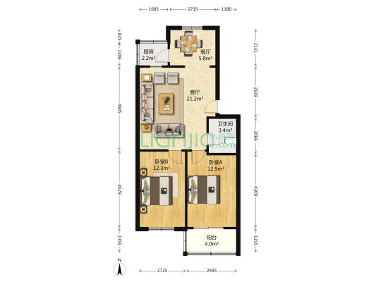 中保水利楼 2室2厅1卫 93平方
