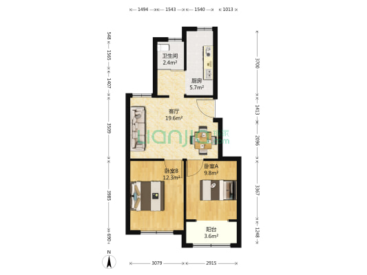 永恒慧园 2室1厅1卫 78平方
