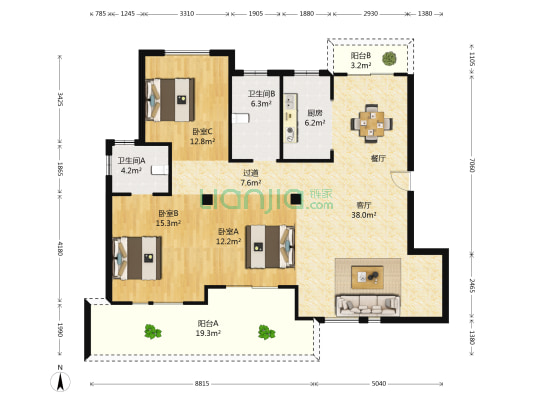 新都名邸 3室1厅2卫 137平方