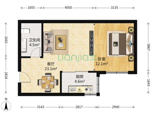 银都国际公寓 1室1厅1卫 63平方