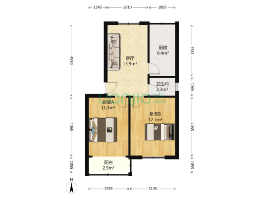 农业路25号 2室1厅1卫 61平方