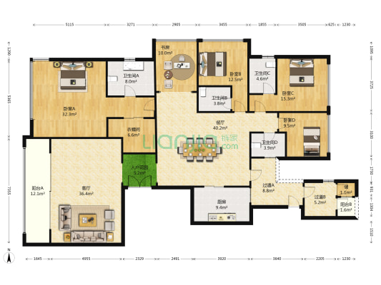 中央公园壹号 5室2厅4卫 293平方