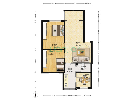 清江东路65号 2室2厅1卫 73平方