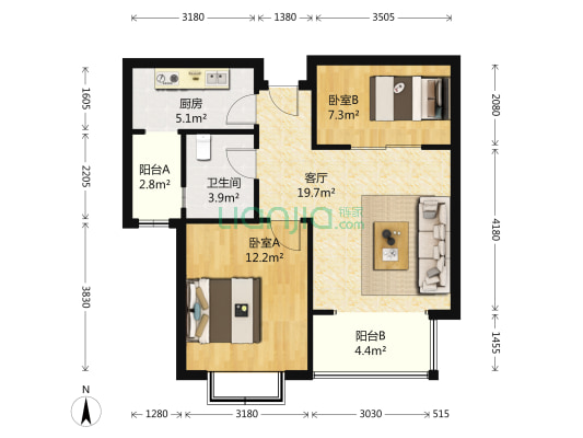 贻成豪庭 2室1厅1卫 80平方