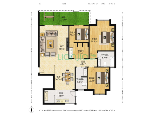 瀚林花园 3室2厅2卫 130平方