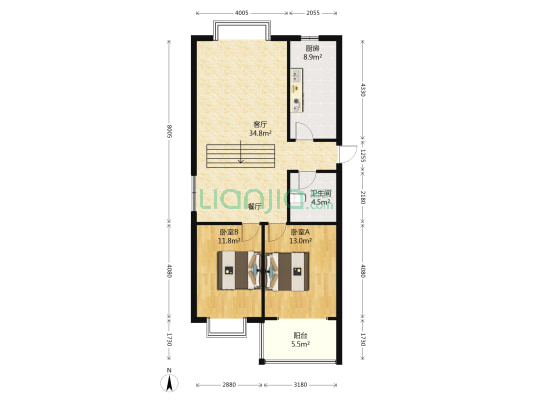 天江格调花园 2室1厅1卫 107平方