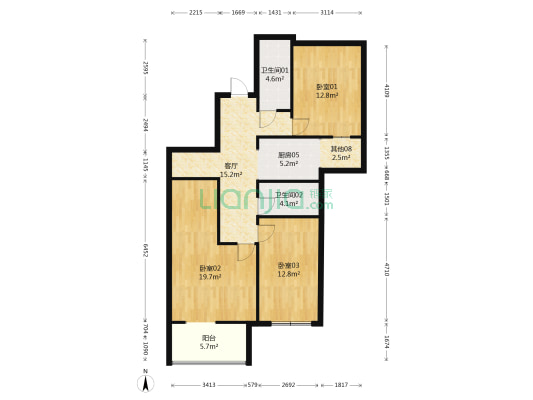 澳林春天五期 3室1厅2卫 113平方
