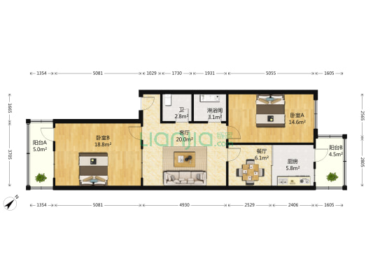 滨江街 2室2厅2卫 107平方